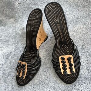 Enzo cork  wedge slide in brown and black